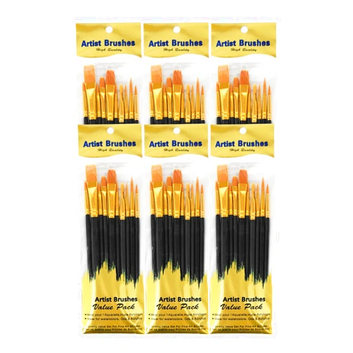 LNAUJS 6 Pack 60 Pcs Black Paint Brushes Set, Nylon Hair Detail Brush, Suitable for Painting Studio or School, Oil Brushes, Watercolor Brushes, Artist Brushes