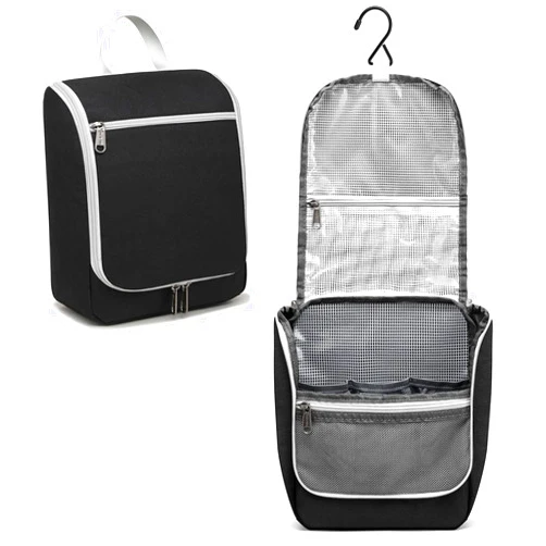 Della Gao Black Water Repellent Polyester Hanging Toiletry Bag for Travel