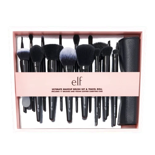 e.l.f. Ultimate Makeup Brush Set & Travel Roll, 17-Piece Brush Kit, Brushes For Eyeshadow, Foundation, Powder, Concealer & more, Vegan & Cruelty-Free