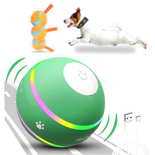 BARHOMO Dog Balls,The 3rd Generation Interactive Toys for Puppy/Small/Medium/Large Dogs,Improved Dog Rolling Effect Tennis Ball with Strap, Tough Motion Activated Automatic Moving Dog Toys (Green)