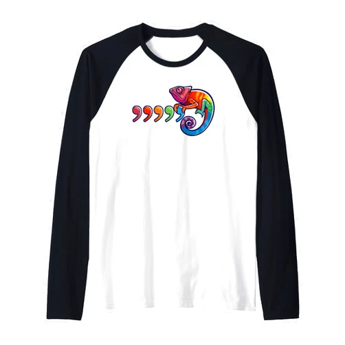 Karma Kameleon Clothiers Comma Chameleon Funny 80's Throwback THE ORIGINAL Raglan Baseball Tee