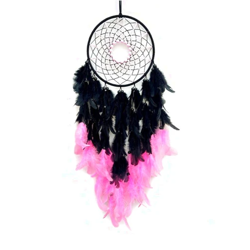 NingPower Pink Black Feathers Dream Catcher Handmade Woven Wall Hanging Dreamcatcher for Home Decor Bedroom Dormitory Room Wall Decor Art Ornament Craft