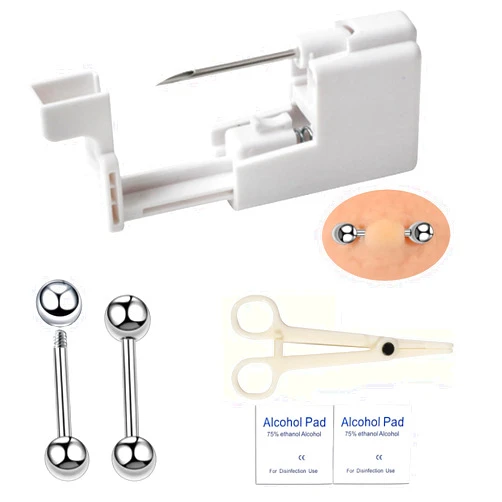 Orglace 6PCS Body Piercing Gun Kit for Belly Button,Nose,Septum,Nipple,Tongue,Eyebrow,Lip,Professional Piercing Gun Kits at Home,Piercing Clamps,Body Piercing Needle Tools Stainless Steel for Women Men