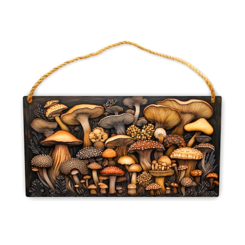 CDSASHCA wooden Hang Signs Mushroom Illustrated,Pastoral Home,Kitchen,Garden decor Wall Painting Wood Poster,Modern Art Mushroom Illustrated Wood decor Plaque,Gifts for Mushroom Enthusiast 6x12 inch
