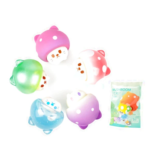 BEEMAI Mushroom Cat Series Blind Pack (5PCs in one Bag) Random Design Cute Figures Collectible Toys Birthday Gifts