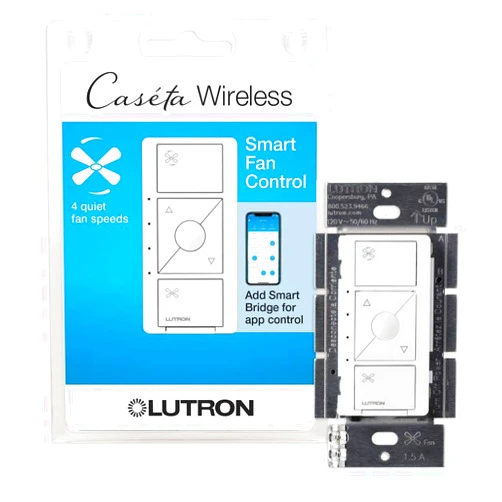 Lutron Caseta Smart Fan Speed Control Switch, Single-Pole, PD-FSQN-WH, White