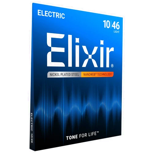 Elixir Strings, Electric Guitar Strings, Nickel Plated Steel with NANOWEB Technology, Longest-Lasting Bright Tone with Comfortable Feel, 6 String Set, Light 10-46