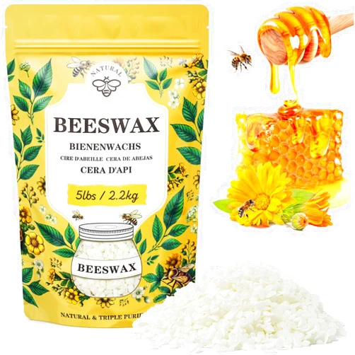 VEGISHINE Beeswax pellets 5LB, VEGISHINE Pure and Natural White Beeswax for DIY Skin Care, Lip Balm, Polishing, Lotion, Soap, Candle Making Supplies