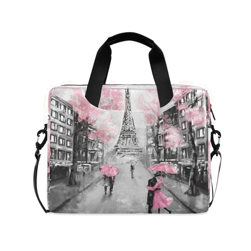 ALAZA Art Paris Eiffel Tower Laptop Case Bag Sleeve Portable Crossbody Messenger Briefcase w/Strap Handle, 13 14 15.6 inch