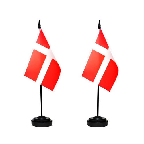 Tibijoy Denmark Danish Dane Deluxe Desk Flag Set Small Mini Miniature Denmark Danish Table Desktop Flags With Solid Pole, Black Base and Spear Top(2 Pack)