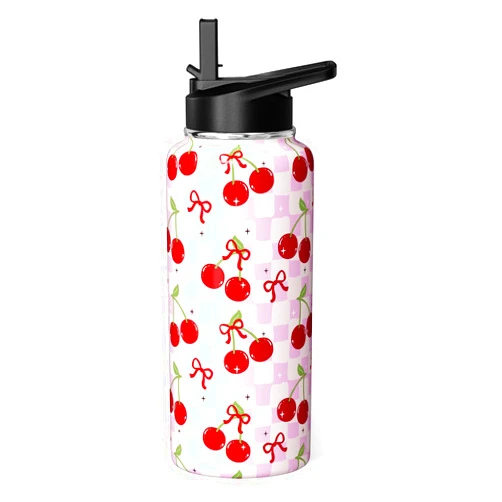 Hqhzaha Cherry Water Bottle 32oz Insulated Stainless Steel Thermoses Sports Bottles Cup with Handle and Flip Straw Cherry Gifts Stuff for Girls Women