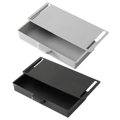 NUOBESTY 2Pcs Small Punch Storage Boxes Hidden Desk Drawers Under Desk Adhesive Storage Pencil Tray Self-stick Storage Organizers for School Office Home