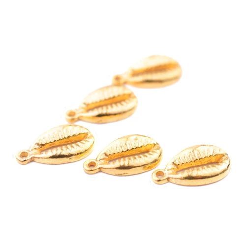 The Bead Chest TheBeadChest Gold Cowrie Shells (Set of 5): Metal Beads for DIY Crafts & Jewelry-Making Inspired by African Sea Shells