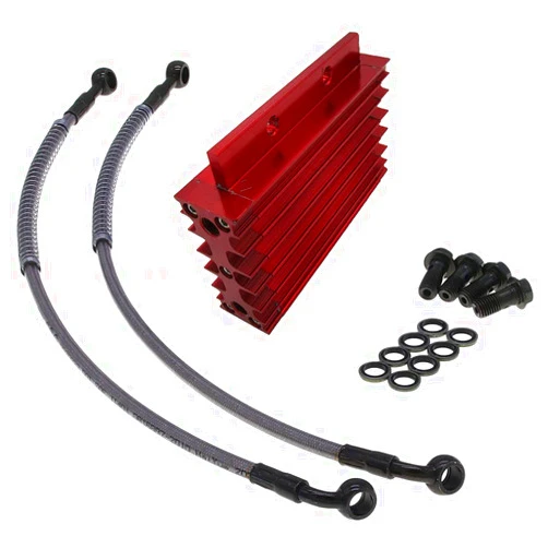 SEMOLTO CNC Engine Oil Cooler Kit, Aluminum Alloy Oil Cooler Cooling Radiator Hose Bolt Kit for Monkey Pit Dirt Bike 110cc 125cc 140cc 150cc(RED)