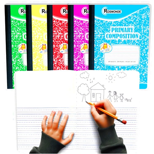 Rosmonde 5 Pack Primary Composition Notebook, 200 Pages (100 Sheets), Drawing Story Journal Writing Notebook, 9-3/4 x 7-1/2, Primary Composition Notebook for Kids, Grades K-2, With Header For Drawing