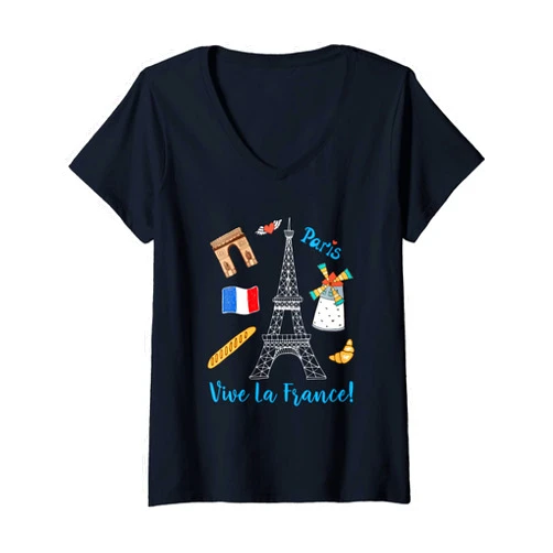 Französische Geschenke & Andenken Paris Skyline Womens Paris Souvenir Eiffel Tower France Vive La France V-Neck T-Shirt