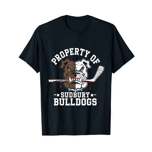 Funny Vintage Bulldog And Hockey Property of Sudbury Bulldog Funny Hockey Dog Lover Funs T-Shirt