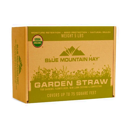 Blue Mountain Hay Organic Garden Straw (10lb) | Blue Mountain Hay | Straw Mulch for Raised Bed Gardens, Yard Landscaping, New Lawn Grass Seed Plantings, Tomato & Vegetable Mulch | Covers up to 150 sq ft