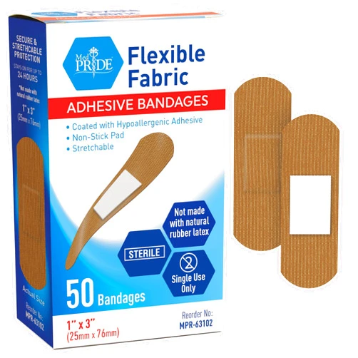 MED PRIDE Flexible Fabric Bandaids 1x3 with Non-Stick Pad, Hypoallergenic, Latex-Free Adhesive Bandages, Individually Wrapped [100 Count]