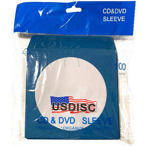 USDISC Paper Sleeves 100g Window, Flap, Blue, Pack of 300