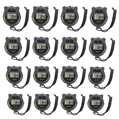 HYNNIO 16-Pack Multi-Function Electronic Digital Sport Stopwatch Timer, Large Display with Date Time and Alarm Function, Sports Coaches Fitness Coaches and Referees Black