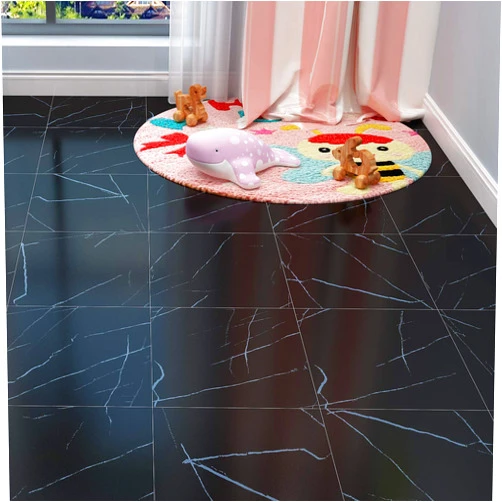 Livelynine Peel and Stick Floor Tile Black 12X12 Inch Marble Adhesive Vinyl Flooring Tile Sticker Waterproof Flooring for Rentals Home Kitchen Bedroom Bathroom Flooring Laminate Linoleum Tiles, 4 Pack