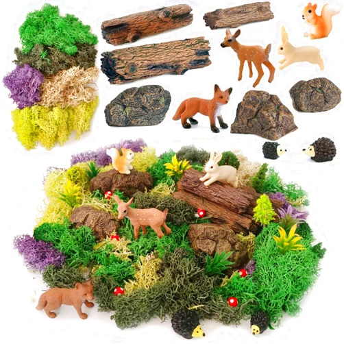QuarenDen Fairy Garden Accessories, 28Pcs, Miniature Garden Set, Tiny Resin Animal, Miniature Garden Figurines with Moss for DIY Craft, Desktop Decoration