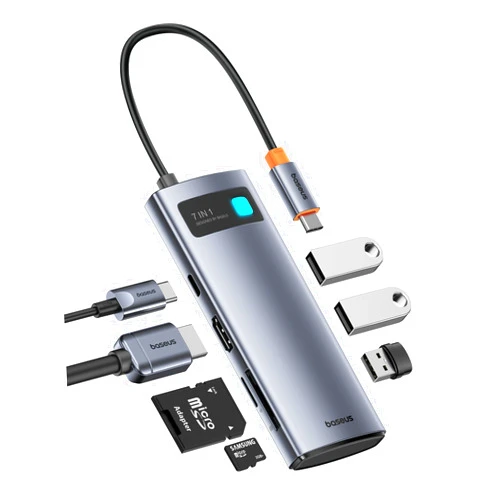 Baseus USB C to HDMI Adapter, 4K@60Hz USB C Docking Station, 7 in 1 USB C Hub with 3 USB-A, PD 100W, TF/SD Card Reader, USB C Dock Compatible for iPhone 15/Mac/Dell/Acer/HP/ASUS/Steam Deck/Rog Ally