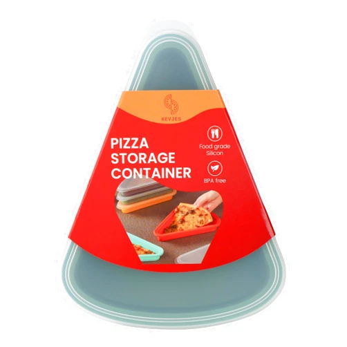 KEVJES 2-Pack Reusable Silicone Leftover Pizza Slice Storage Container with Air-tight Lids-BPA Free,Fits Single Slice up to 16
