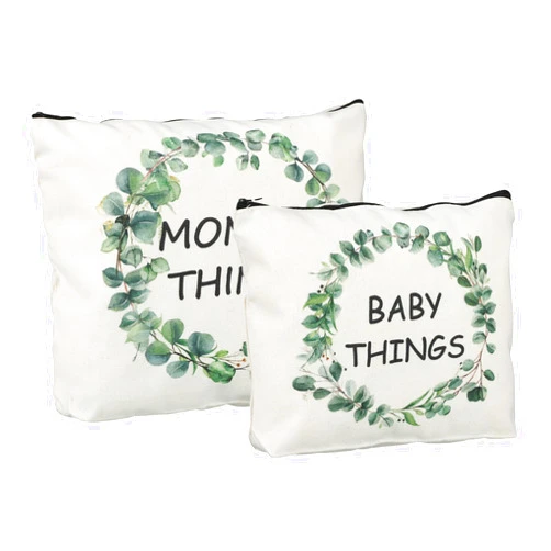 Paterr New Mom Gifts for Christmas Mama Bag and Baby Organizer Pouches Mom Bag Baby Toiletry Bag Expecting Mom Gift Mommy and Baby Canvas Pouch Set, Eucalyptus Design
