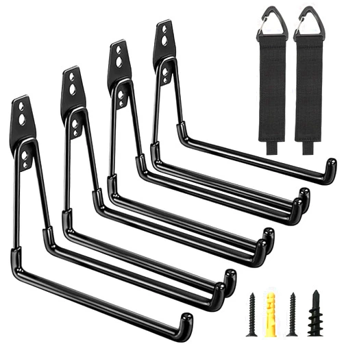 Dyikiti Garage Hooks, 6 Pack Utility Steel Garage Storage Hooks with Extension Cord Holder Organizer, Garage Storage Organization for Organizing Power Tools, Ladders, Bulk Items, Bicycles (Large)