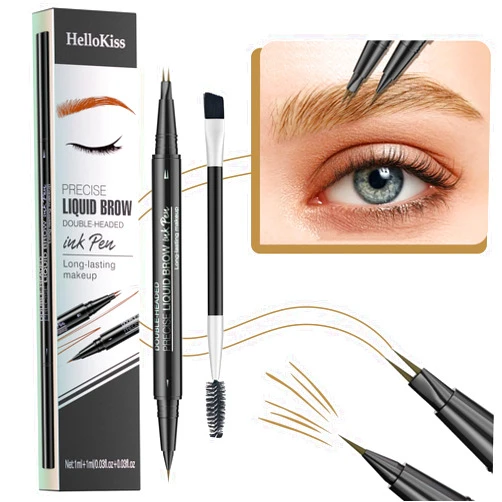 Yuloron Trailott Eyebrow Pen, Trailott Eyebrow Pen 2 Fork Tip, Trailott Microblading Eyebrow Pen, Hellokiss Microblading Eyebrow Pen, Hellokiss Liquid Eyebrow Pen, Waterproof Eyebrow Pencil (01# Light brown)