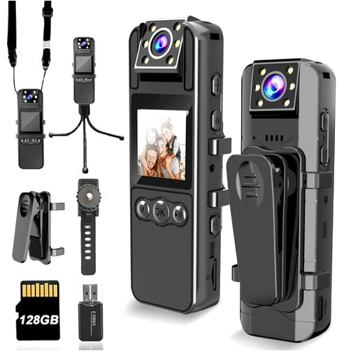 KSADBOSSBO Body Camera with Audio and Video Recording, HD 1080P Body Cam with 180° Rotating Lens, 6HR Battery, IR Cut Auto Night Vision, 128GB Body Worn Camcorder, for Personal Civilians, Police Law Enforcement