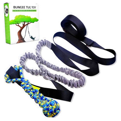 LOOBANI Outdoor Bungee Tug Toy, Dog Toy Hanging from Tree for Small to Large Dogs, Interactive Exercise Play Cord & Tether with Chew Rope Toy (Tree Stump Tug of War-Black)