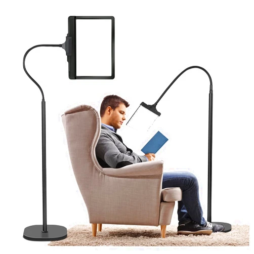 NZQXJXZ 5X Rechargeable Floor Magnifying Glass with Light and Stand,43 LED Flexible Gooseneck Hands Free Magnifying Lamp,2-in-1 Large Lighted Magnifiers for Reading,Sewing,Crafts,Painting,DIY, Close Work