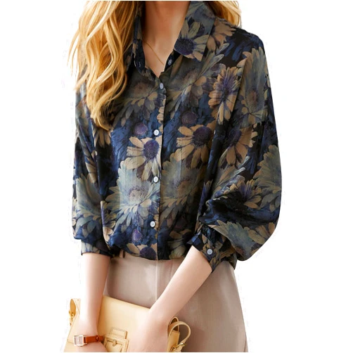LAI MENG FIVE CATS Women's Button Down Floral Print Shirt Casual Long Sleeve loose fit Blouses Tops