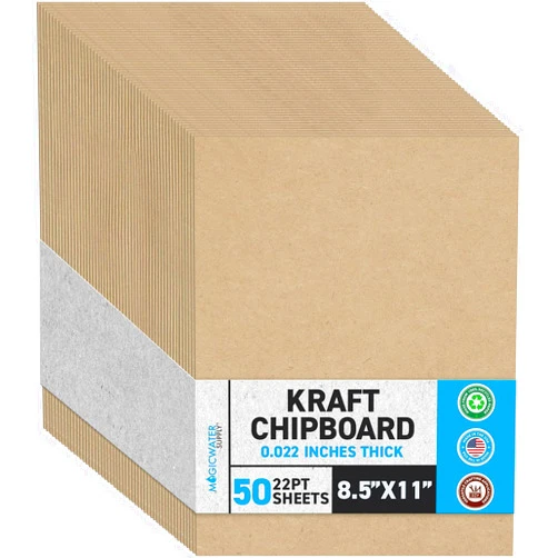 MagicWater Supply MagicWater Chipboard Sheet for DIY Projects - 8.5x11 Inch - 50 Pack - 22 pt - Heavy Duty Kraft (0.022 Inch Thick) Paperboard, For Scrapbooking, Books, Picture Frame Backing, Arts Project & Crafts