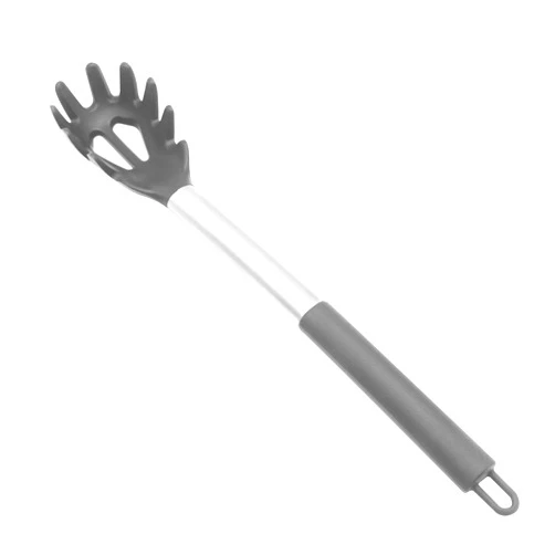 KUFUNG Silicone Pasta Fork, Food Grade Pasta Spoon with Stainless Steel Handle, BPA Free, Spaghetti Strainer & Server Spoon (Grey)