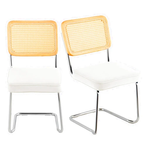 VEVOR Rattan Dining Chairs Set of 2, Mid Century Modern Dining Chair, Upholstered Velvet Accent Chair with Rattan Back, Retro Dining Room Kitchen Chair for Living Room, Bedroom (18.1 Inch)