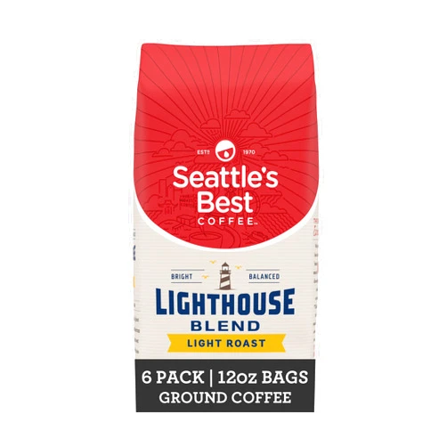 Seattle's Best Coffee Light Roast Ground Coffee, Lighthouse Blend, 100% Arabica, 6 Bags (12 Oz Each)