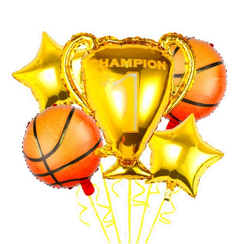 Morndew 5 PCS Basketball Golden Champion Trophy Five-pointed Star Foil Balloons for Birthday Party Baby Shower Wedding Party Celebration Party Decorations