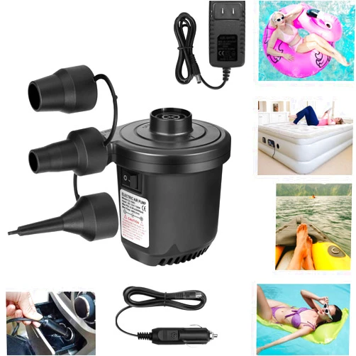 EIHUP Inflatables Air Pump for Air Mattress with 3 Nozzles, Quick Fill Inflator Deflator Air Pump Perfect for Outdoor Camping Inflatable Boat Blow Up Pool Water Toy Car Air Bed Swimming Ring