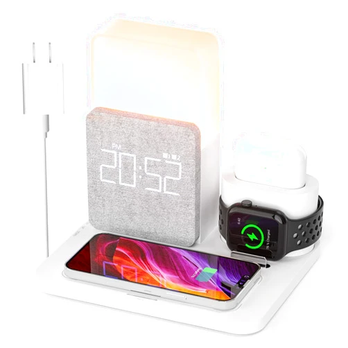 COLSUR Wireless Charging Station, 3 in 1 Charging Station, Alarm Clock with Wireless Charger, Wireless Charger for iPhone 16 15 14 13 12 11 X Pro Max & Apple Watch, AirPods(QC3.0 Adapter Included)
