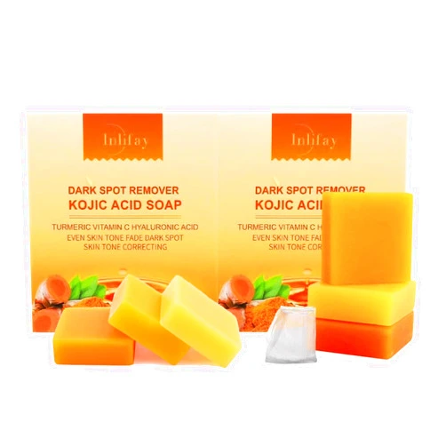 Inlifay Kojic Acid Soap with Turmeric: Dark Spot Remover Soap with Vitamin C, Vitamin E, Retinol, Collagen, Hyaluronic Acid, Moisturizing for Body & Face Pack of 2