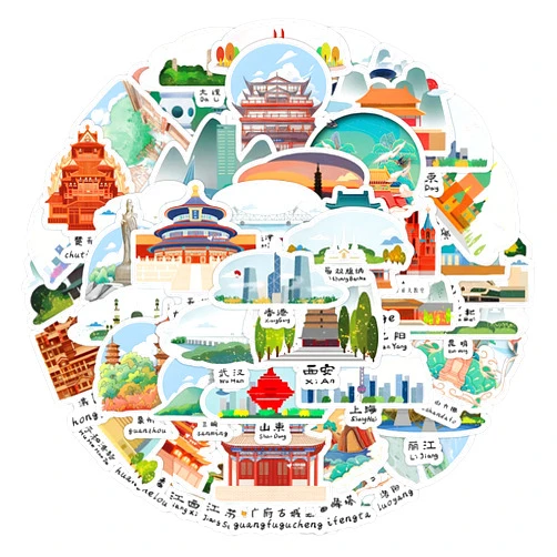 StickerPop Graphics 60Pcs Landmarks of China Stickers Pack for Party Favors,Gifts,Scrapbooking,Laptop,Water Bottles,Skateboards,Mobile Phone SPKMMM