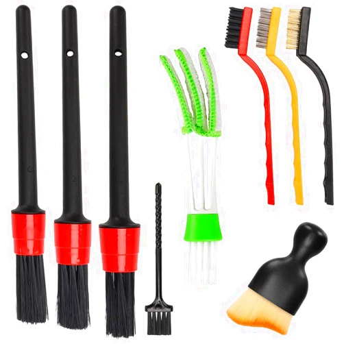 Vidspl Auto Car Detailing Brush Set Car Interior Cleaning Kit Includes 3 Boar Hair Detail Brush,3 Wire Brush, 3 Air Vent Brush for Cleaning Car Interior Exterior, Dashboard Engines Leather Wheel