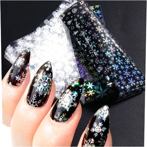 BSBTBZ 10 Sheets Christmas Nail Stickers,Christmas Nail Art Foil Transfer Stickers Nail Art Supplies Holographic Laser Nail Foils Winter Xmas White Snowflakes Nail Decals for Women Girls Manicure Decorations