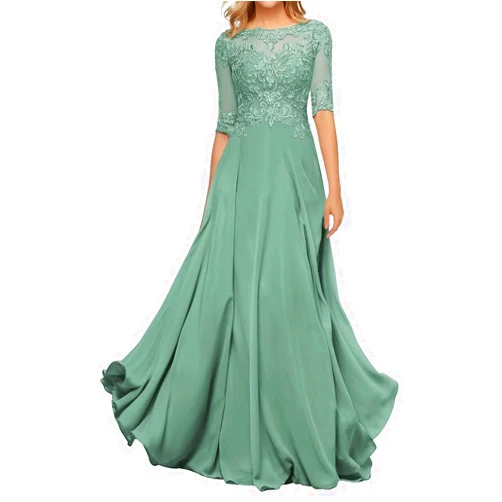 Qhdeikd Mother of The Bride Dress Long Formal Evening Gowns with Sleeves Mother of The Groom Dresses for Wedding lace Appliques