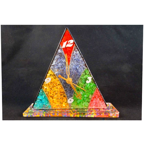Beverly Oaks Colorful Triangle Mantle Chakra Clock with Gold Tone Hands Charged Chakra Reiki Metaphysical Crystal Therapy