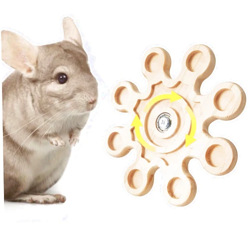 Jevnd Rotating Natural Wood Chinchilla Chew Toys for Teeth, Interactive Chinchilla Enrichment Toys, Hanging Exercise Chinchilla Toys for Cage for Playtime, Spinner Chinchilla Cage Accessories Wheel (Medium)
